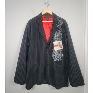 Our Silent Procession Mens XXL Pinstripe Blazer Skull Gothic Punk Jacket Black